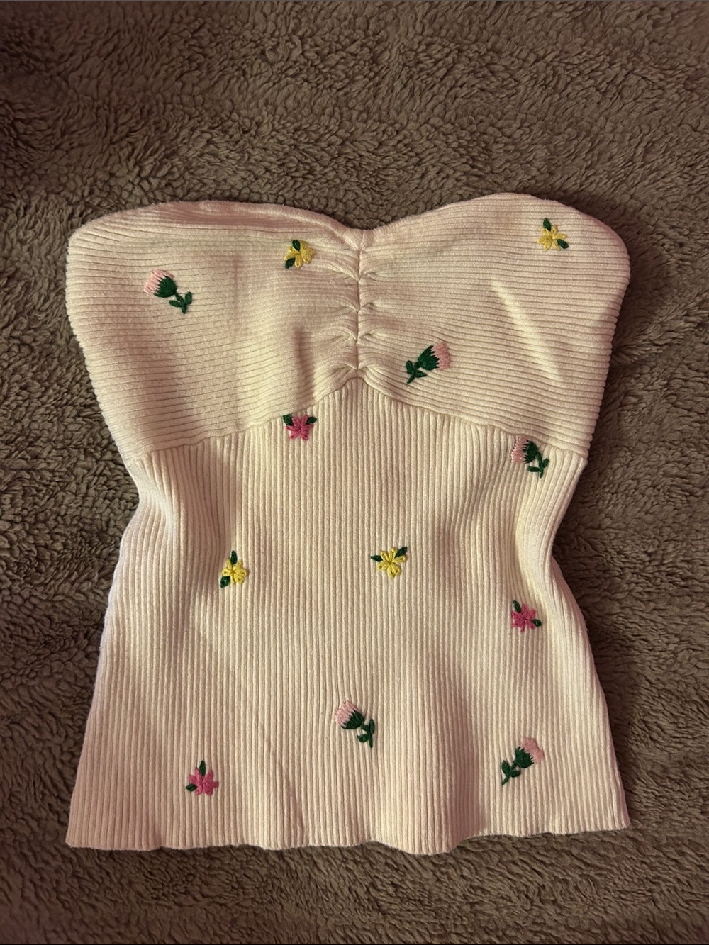 Strapless Ribbed Floral Embroidered Tube Top